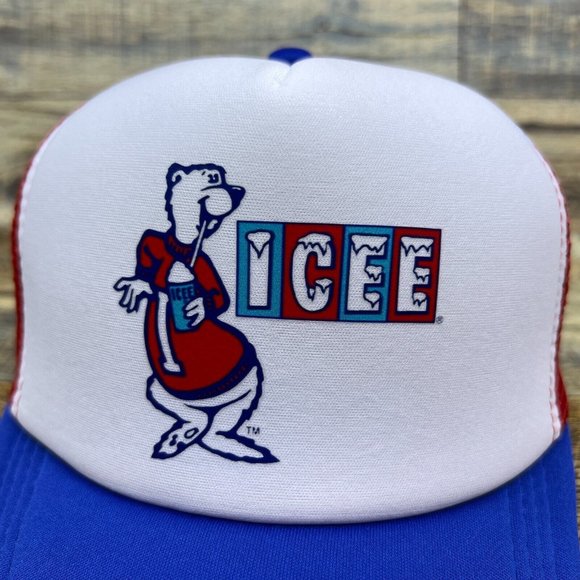 Retro ICEE Slushie Mens Trucker Hat Red White Blue Vintage Logo Baseball CAp - Picture 3 of 8